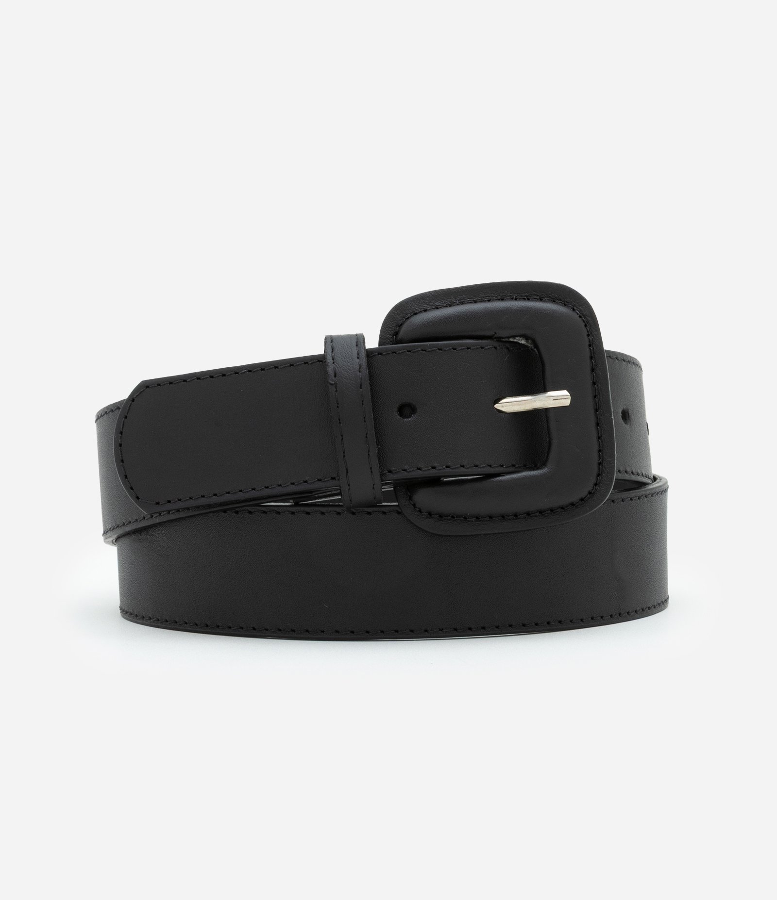 Cinto Médio em Couro com Fivela Forrada Preto 1