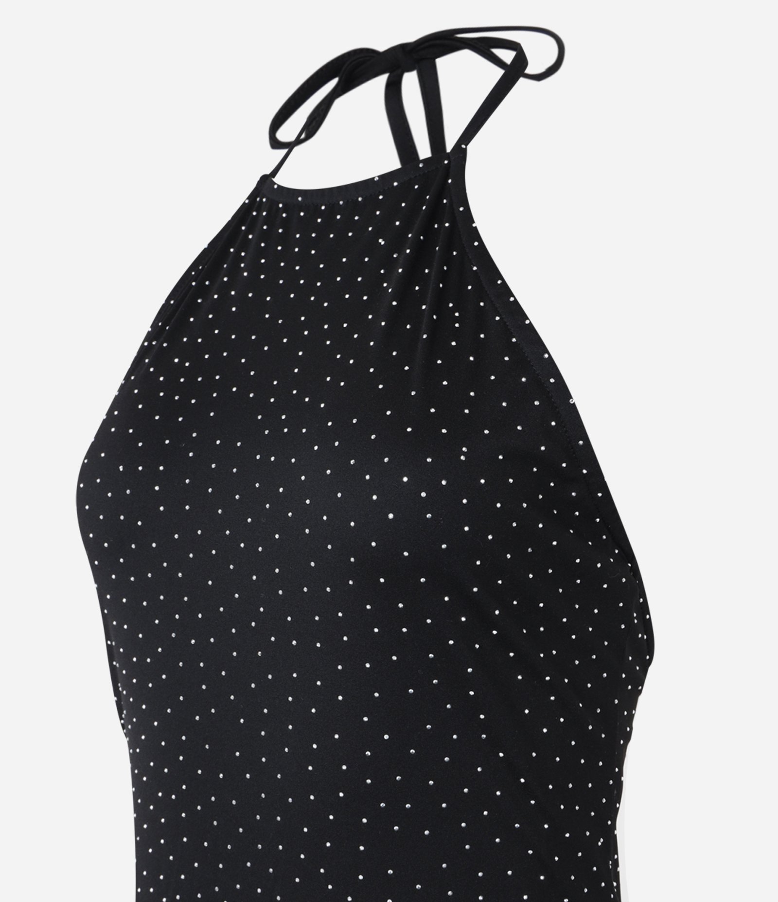 Vestido New Midi em Malha com Amarração no Pescoço e Tachinhas Salpicadas Preto 6