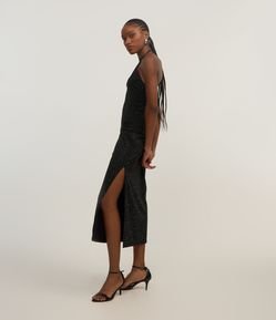 Vestido New Midi em Malha com Amarração no Pescoço e Tachinhas Salpicadas