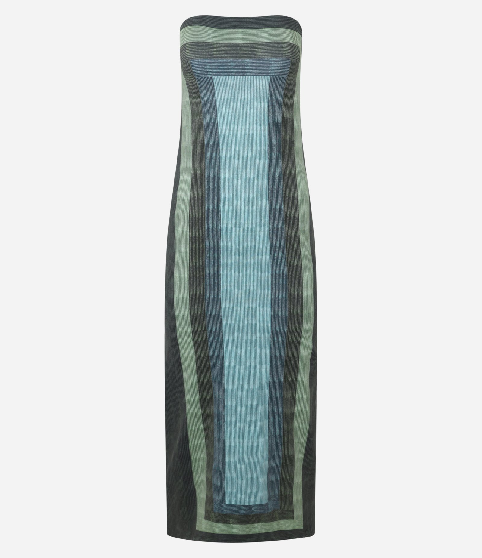 Vestido New Midi com Estampa de Listras Geométricas e Fenda Traseira Verde 4