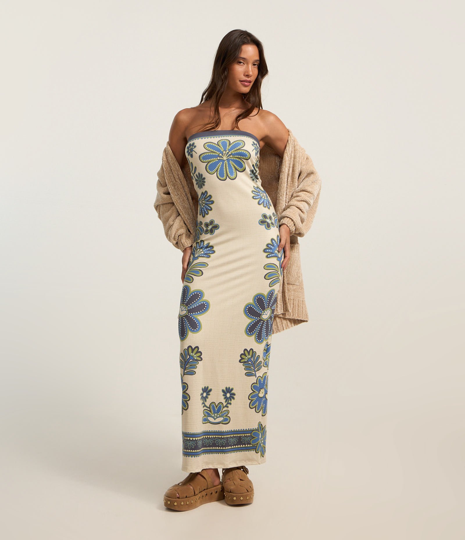 Vestido New Midi em Microfibra com Estampa Floral Off White 2