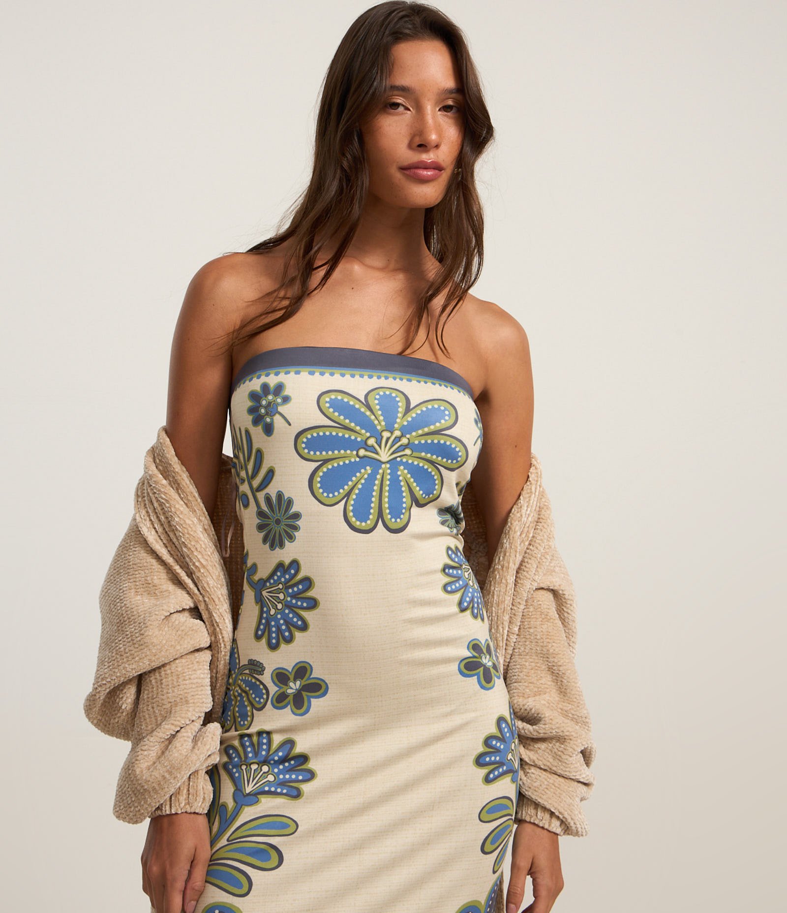 Vestido New Midi em Microfibra com Estampa Floral Off White 3