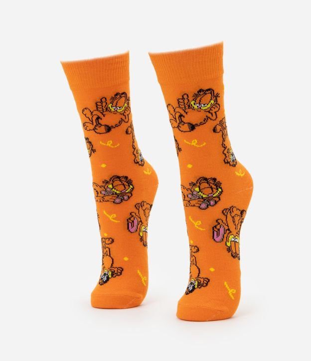 Meia Cano Alto Em Algodão com Estampa do Garfield