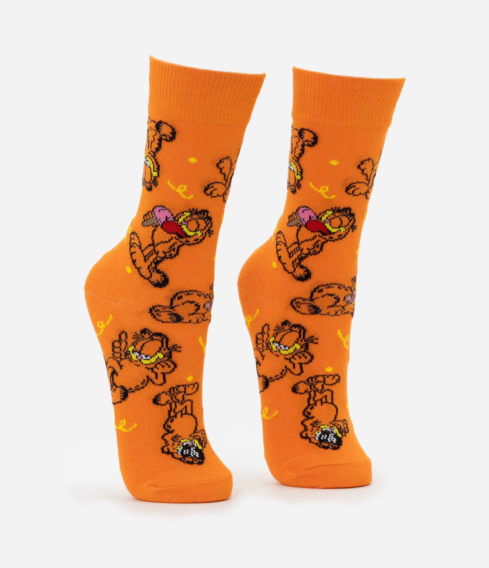 Meia Cano Alto Em Algodão com Estampa do Garfield Laranja 3