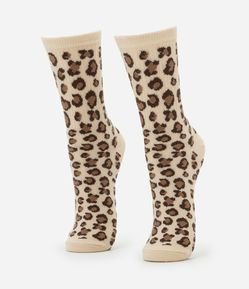 Meia Cano Alto em Jacquard com Estampa Animal Print