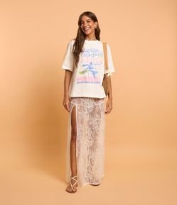 Saída de Praia Saia Longa em Renda com Fenda Lateral