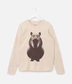 Camiseta Infantil com Estampa de Capivara Realista - Tam 5 a 14 anos