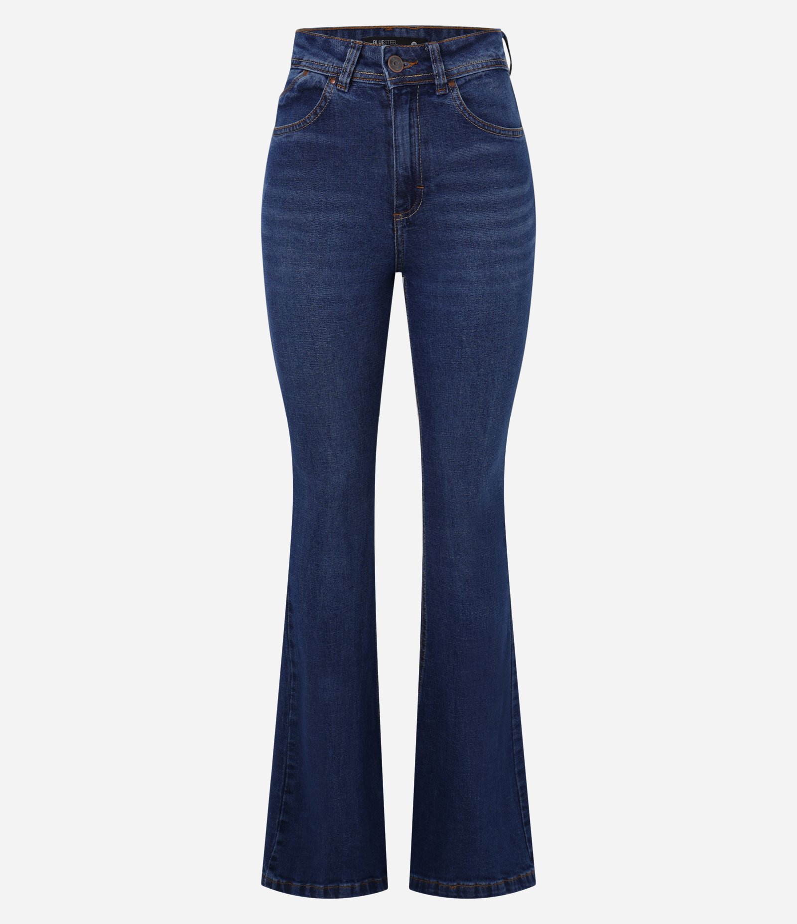 Calça Flare em Jeans e Bolsos com Lapela Azul Escuro 5