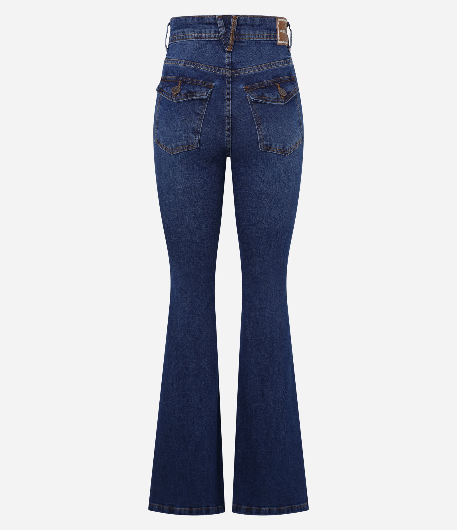 Calça Flare em Jeans e Bolsos com Lapela Azul Escuro 6