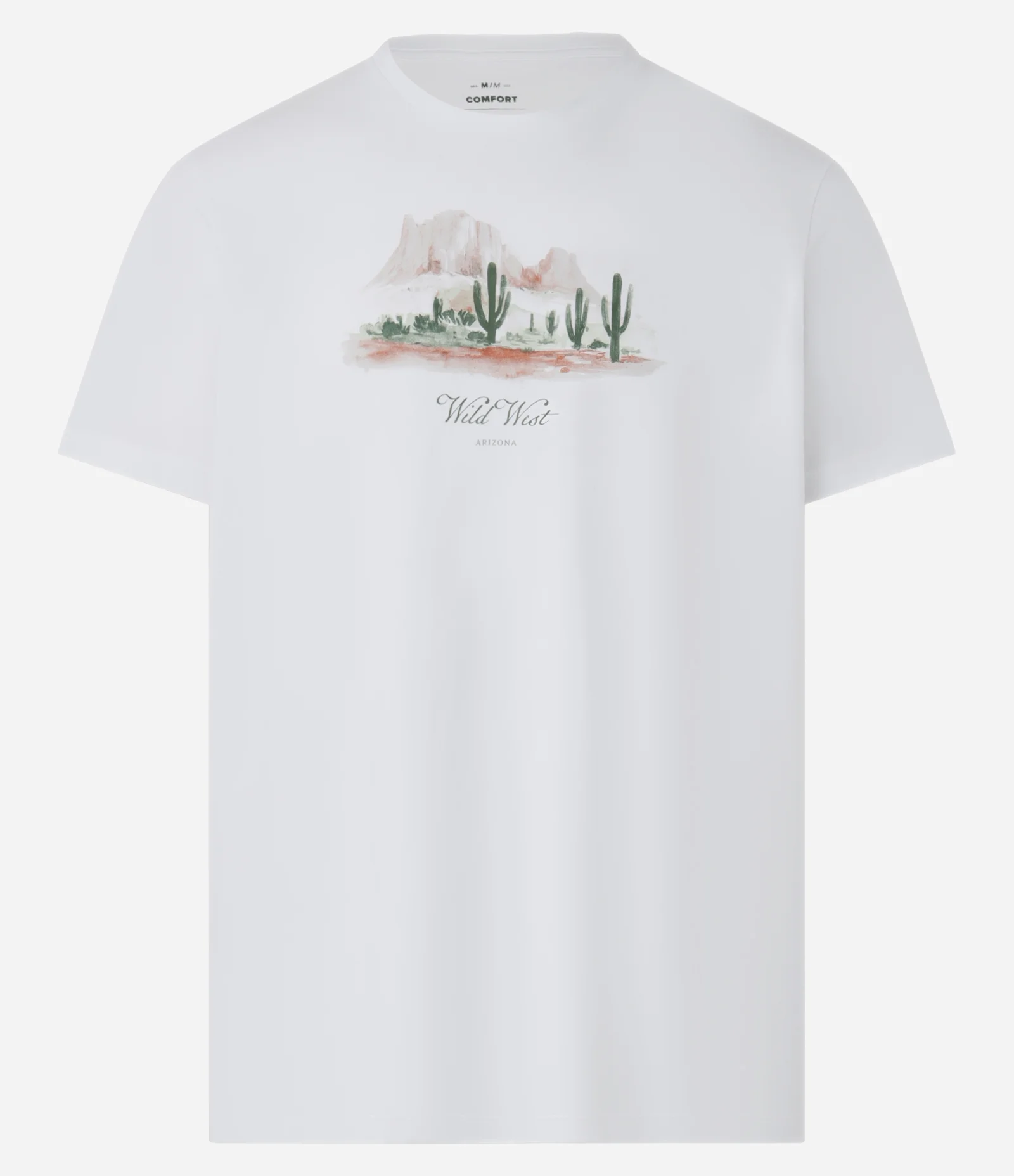 Camiseta Comfort em Algodão com Estampa de Cactos e Lettering Wild West Branco 1