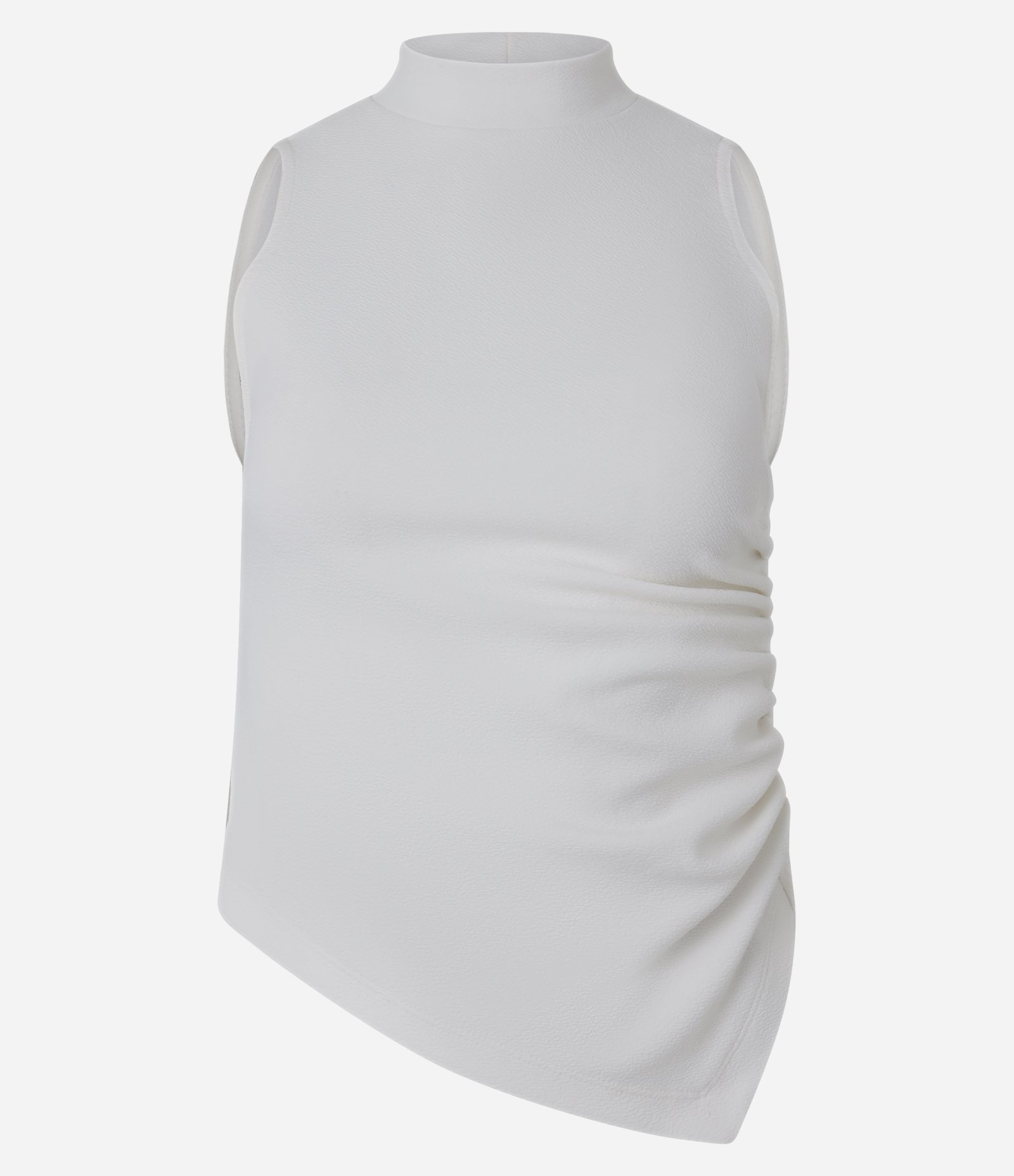 Blusa em Ponto Roma com Golinha Alta e Barra Assimétrica Branco 4