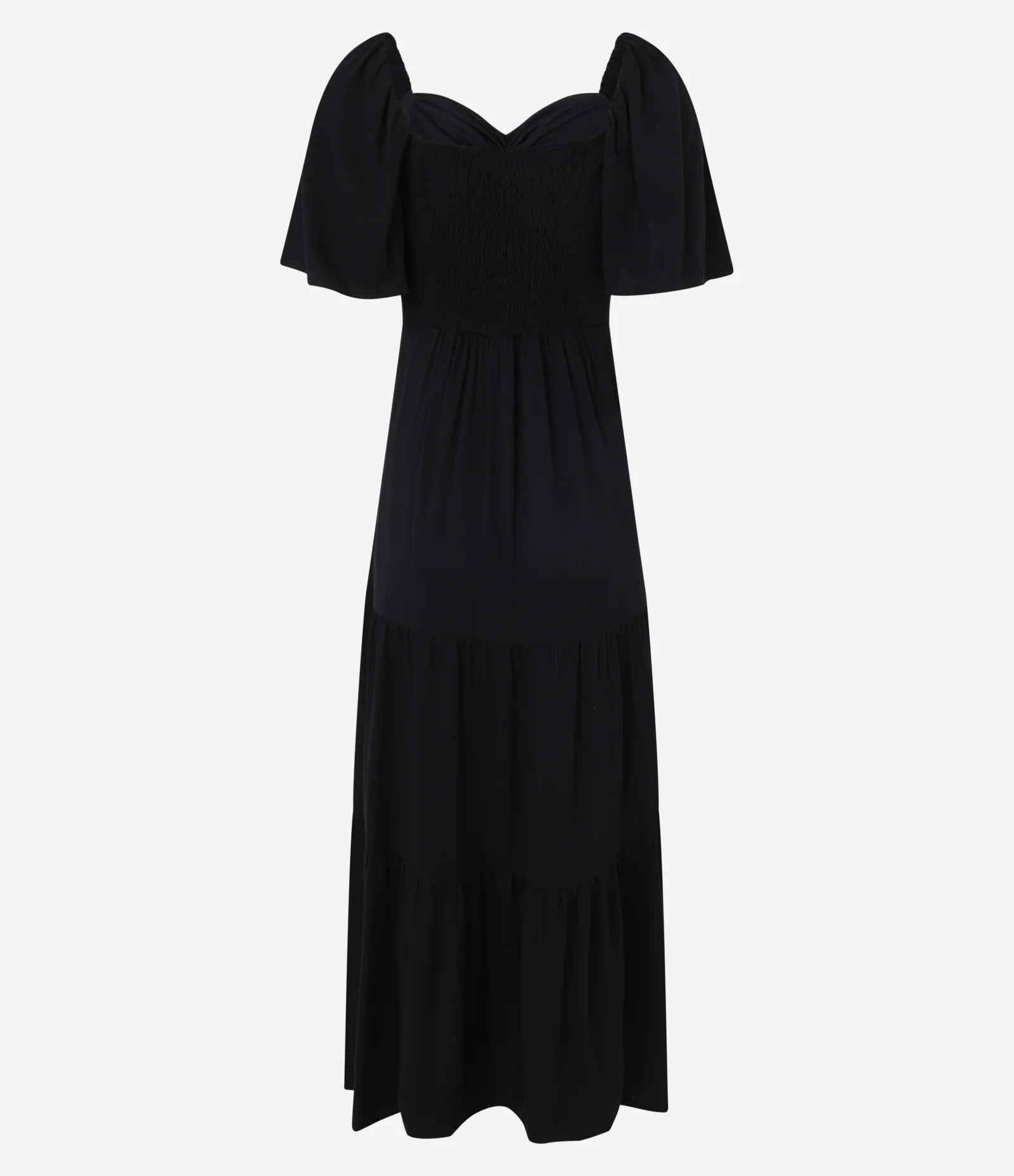 Vestido Evasê Long Midi em Viscose com Puxadinho no Busto Preto 2