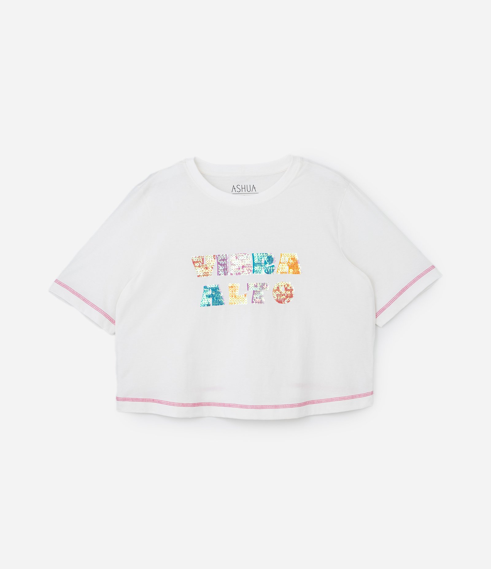 Camiseta Cropped com Paetê Vibra Alto Curve & Plus Size Branco 5