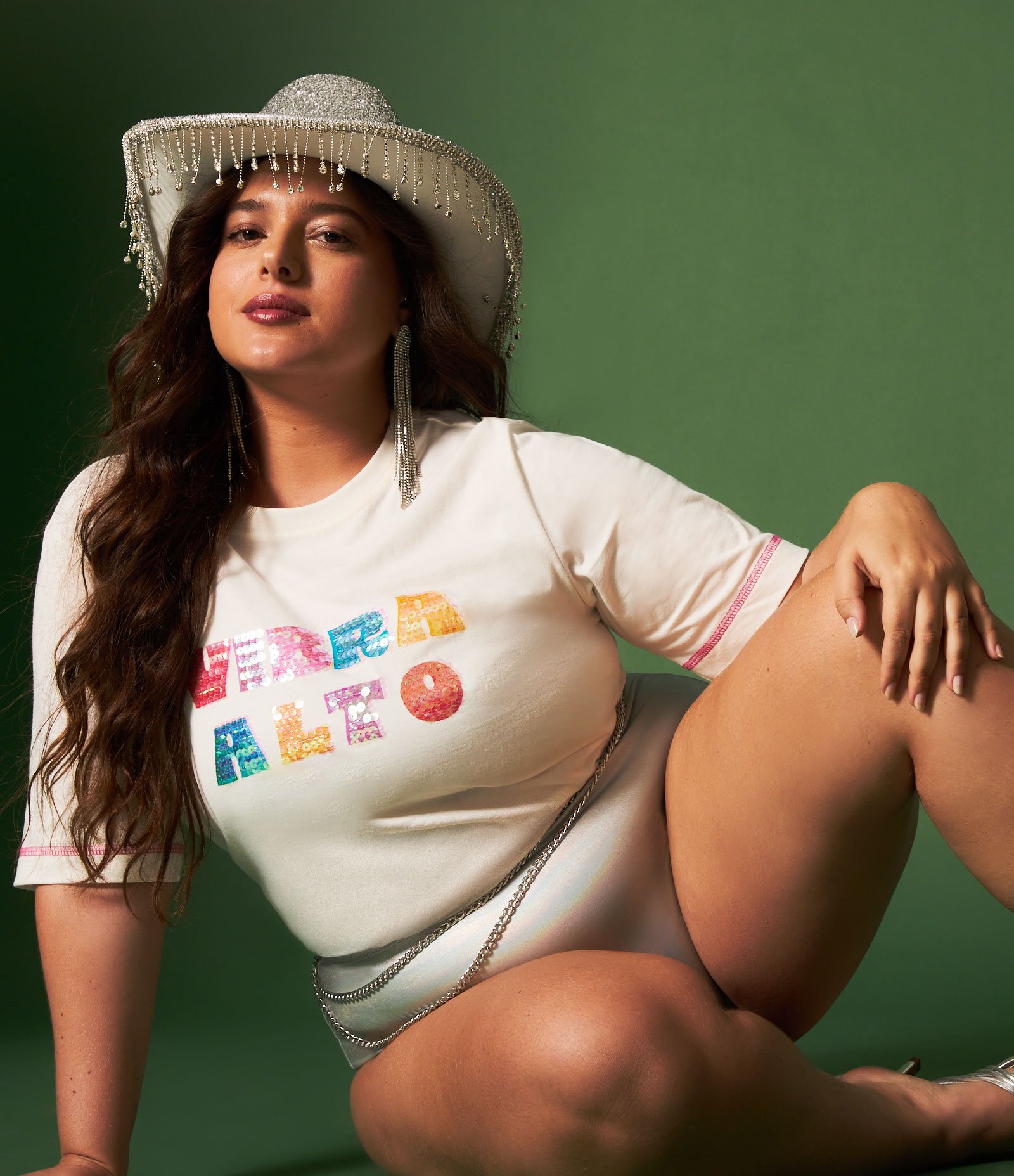 Camiseta Cropped com Paetê Vibra Alto Curve & Plus Size Branco 1