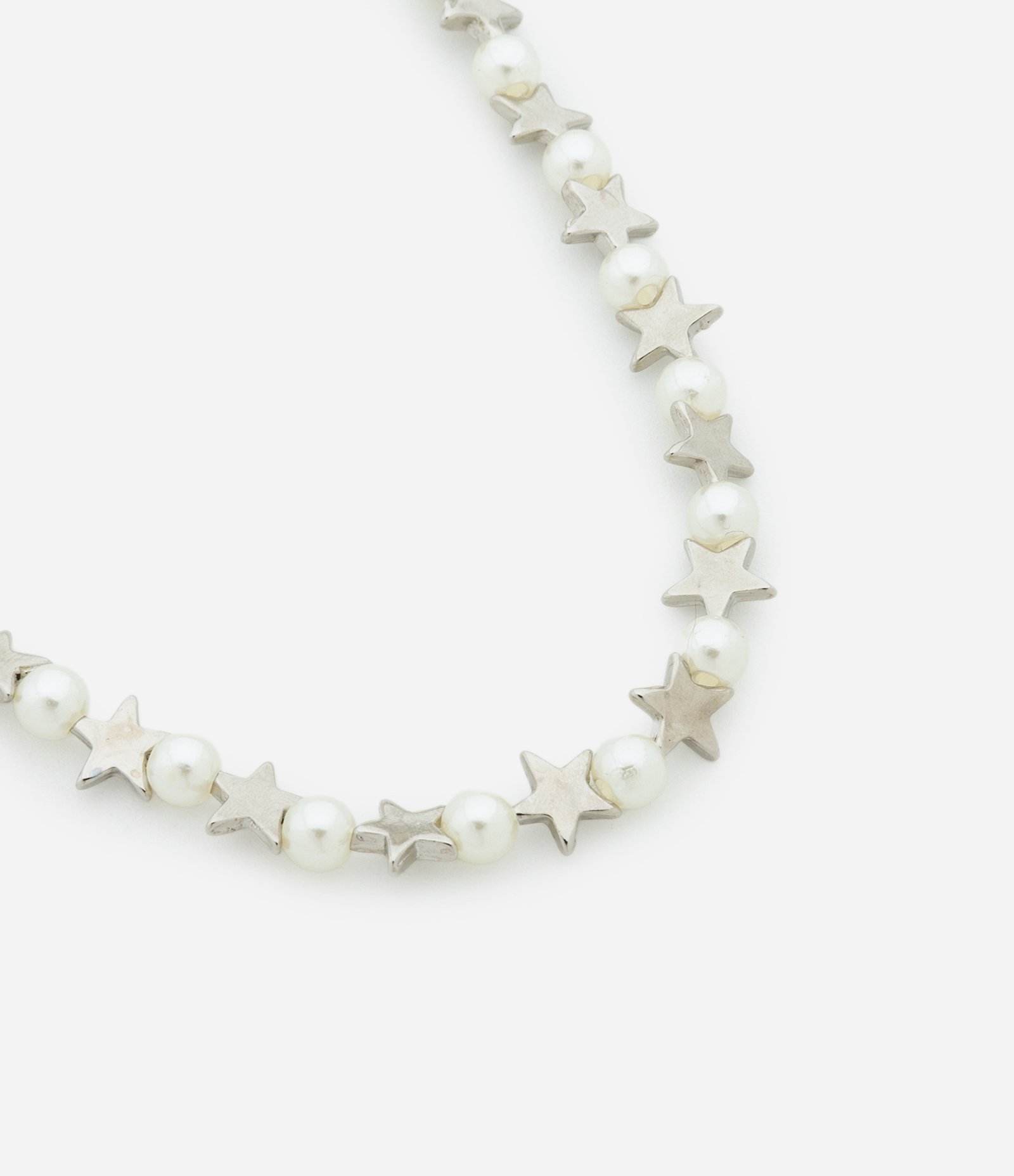 Colar Curto com Pérolas Artificiais e Estrelas Cinza 1