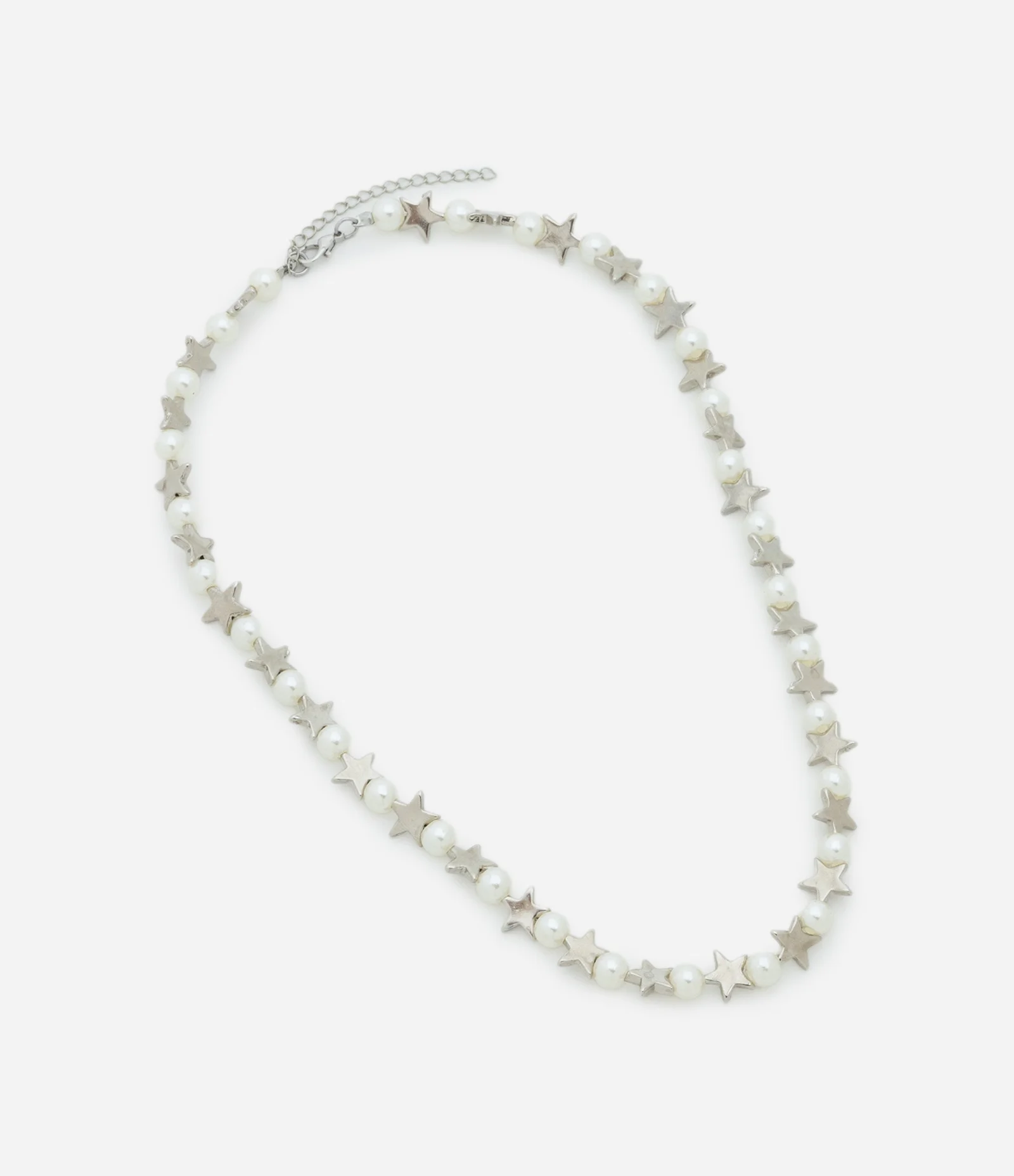 Colar Curto com Pérolas Artificiais e Estrelas Cinza 2