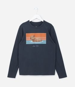 Camiseta Infantil com Estampa Capivara na Água - Tam 5 a 14 Anos