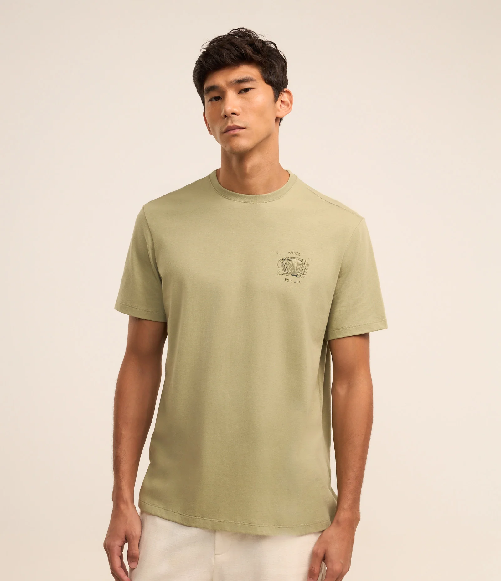 Camiseta em Algodão com Estampa de Sanfona Music for All Verde 1