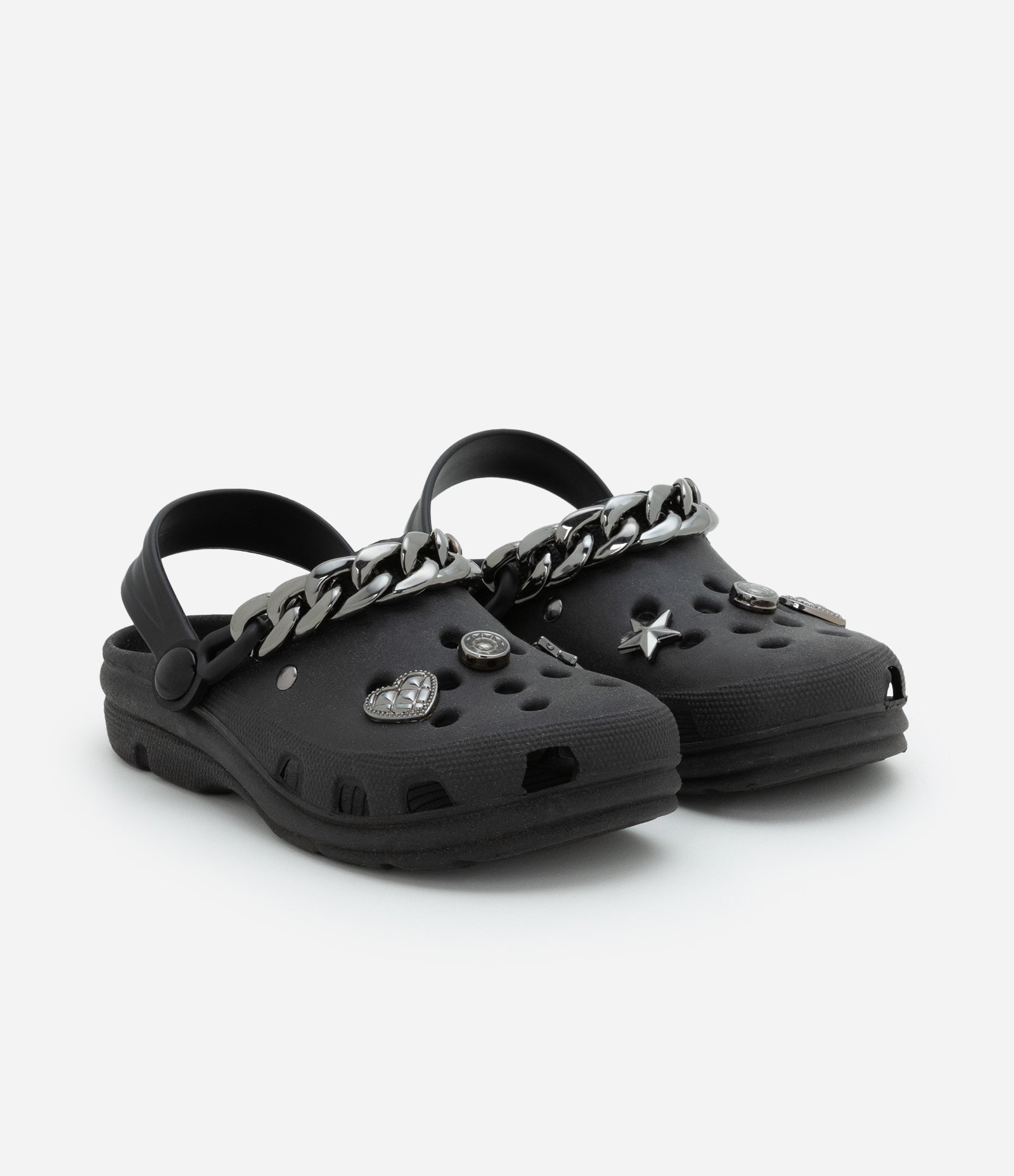 Sandália Babuche Infantil com Corrente e Patchs Aplicados - Tam 28 a 35 Preto 1