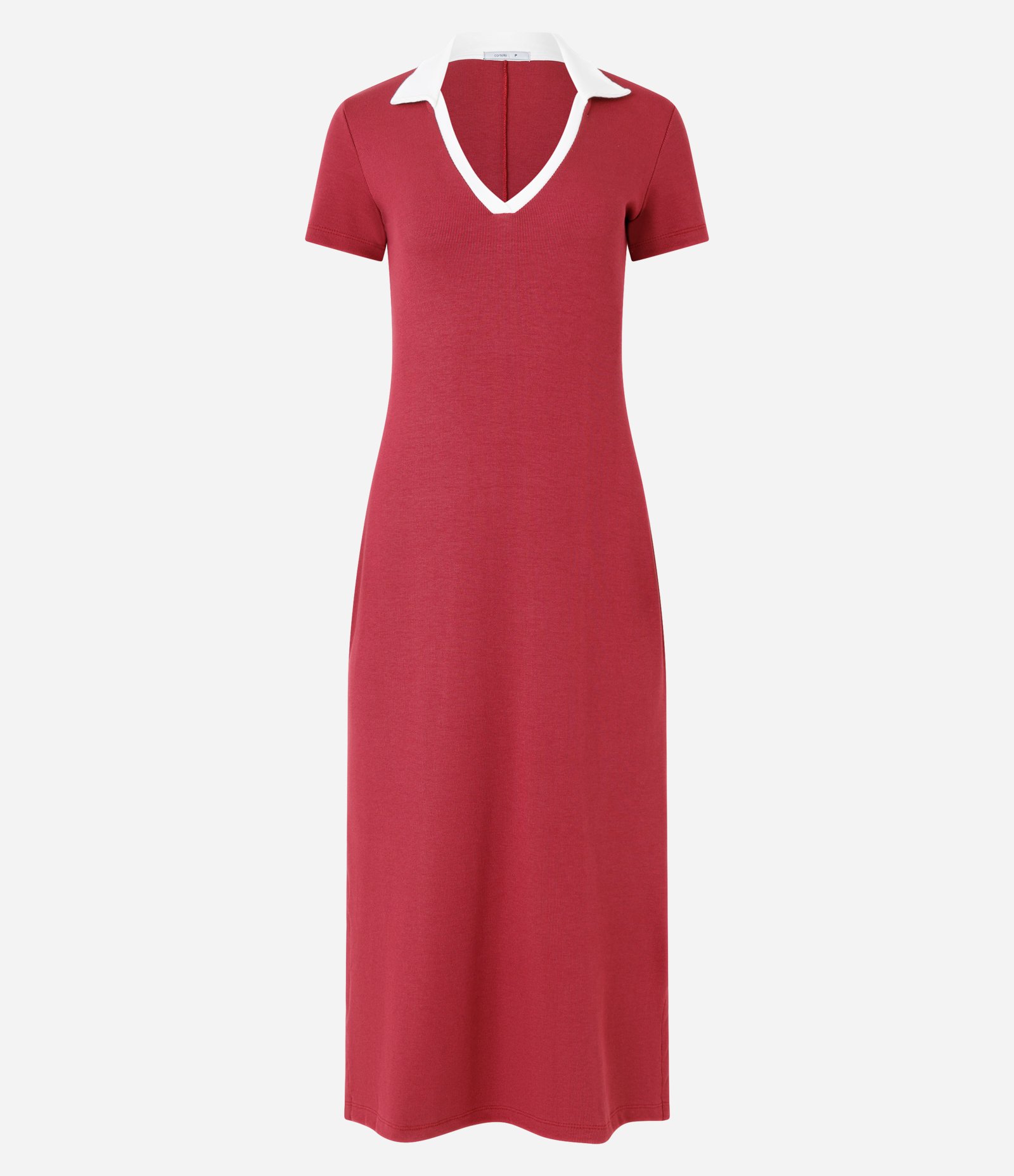 Vestido Midi em Ribana com Colarinho Contrastante na Gola Vermelho 4