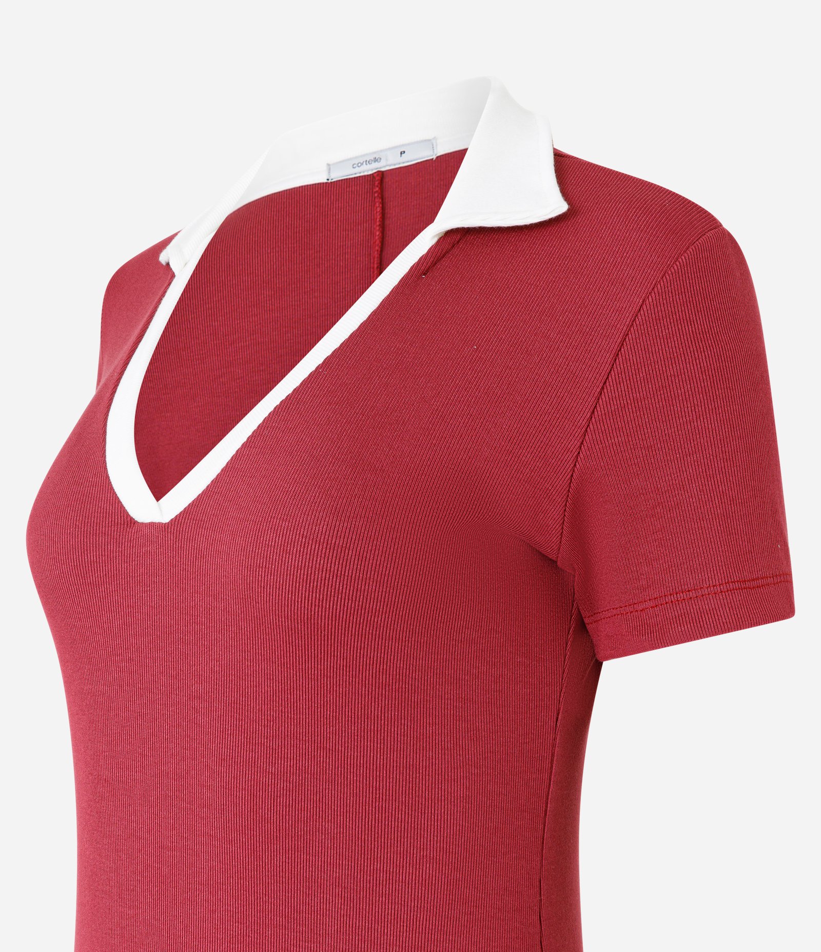 Vestido Midi em Ribana com Colarinho Contrastante na Gola Vermelho 6