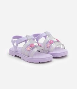 Sandália Infantil com Patch deFlorzinhas e Glitter- Tam 20 a 27