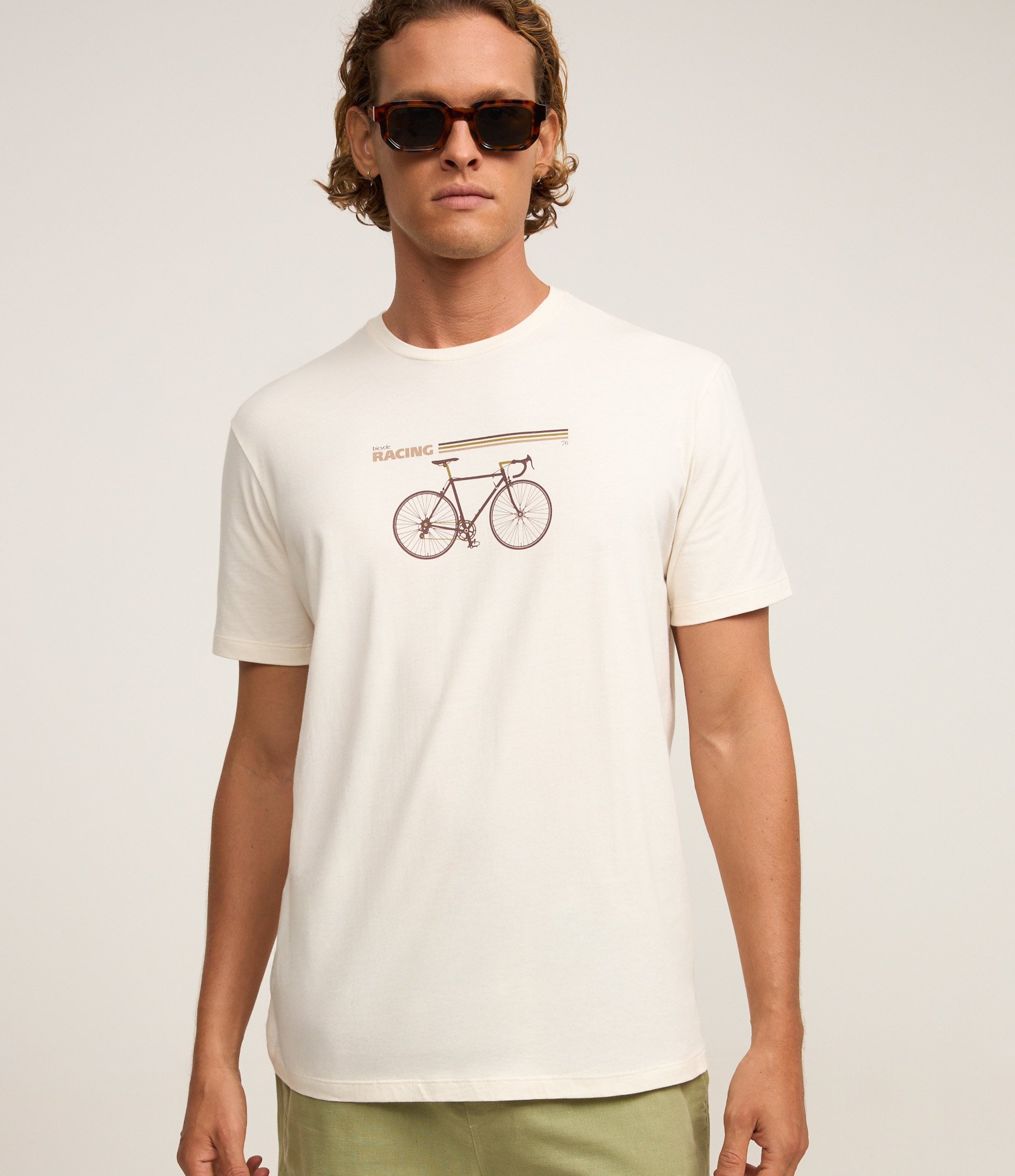 Camiseta em Algodão com Estampa Bicicleta Racing Off White 1