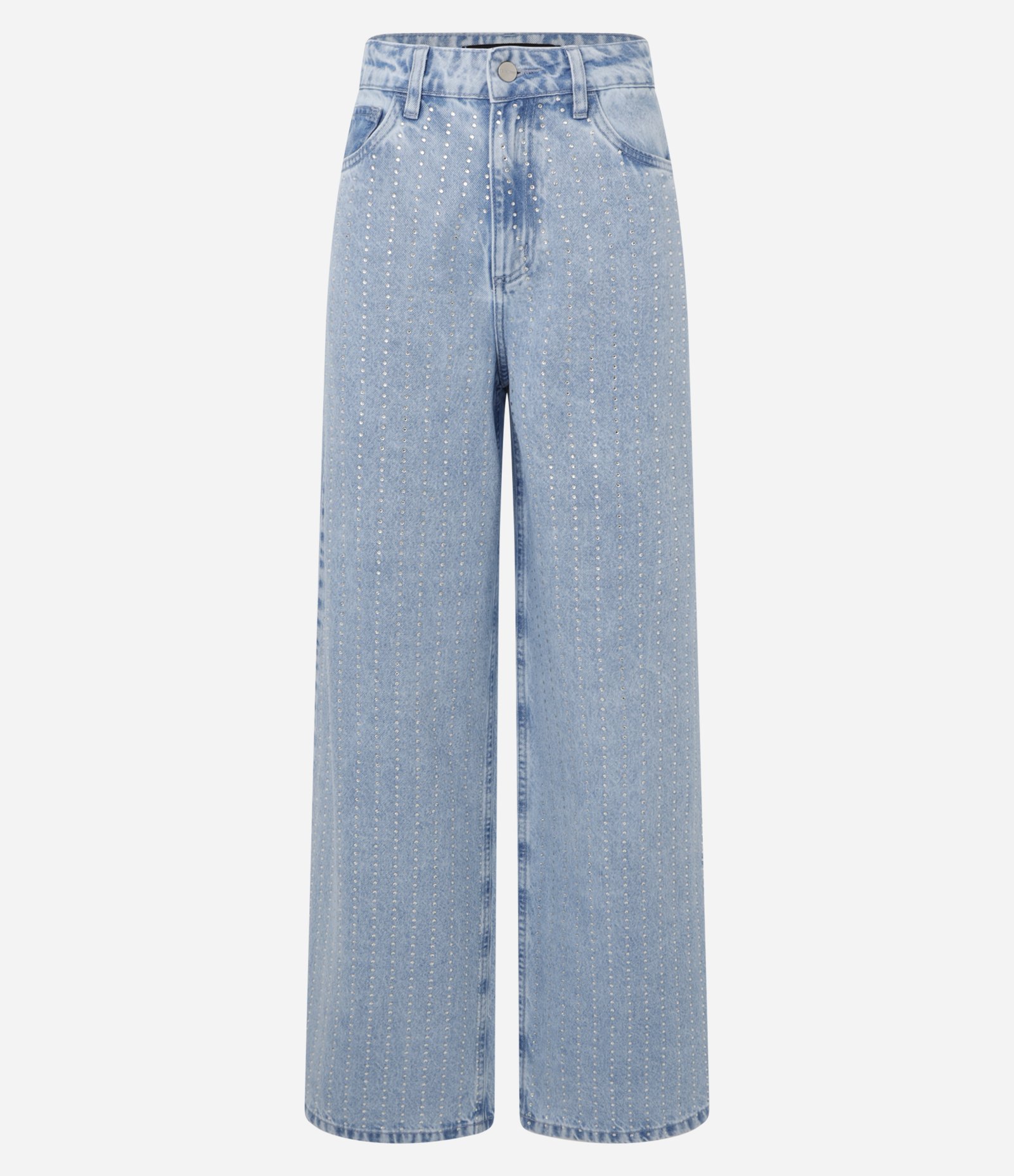 Calça Wide Leg em Jeans com Listras de Brilhos Azul 7