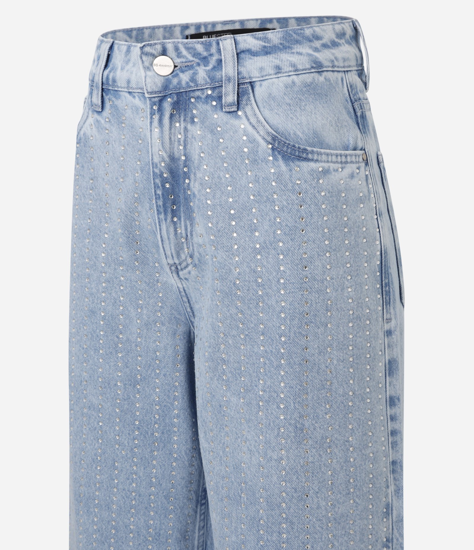 Calça Wide Leg em Jeans com Listras de Brilhos Azul 8