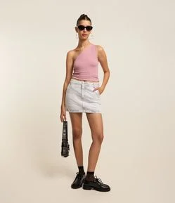 Saia Curta em Jeans com Bolso Faca