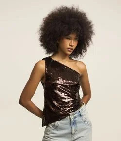 Blusa em Paetê com Decote Ombro Só