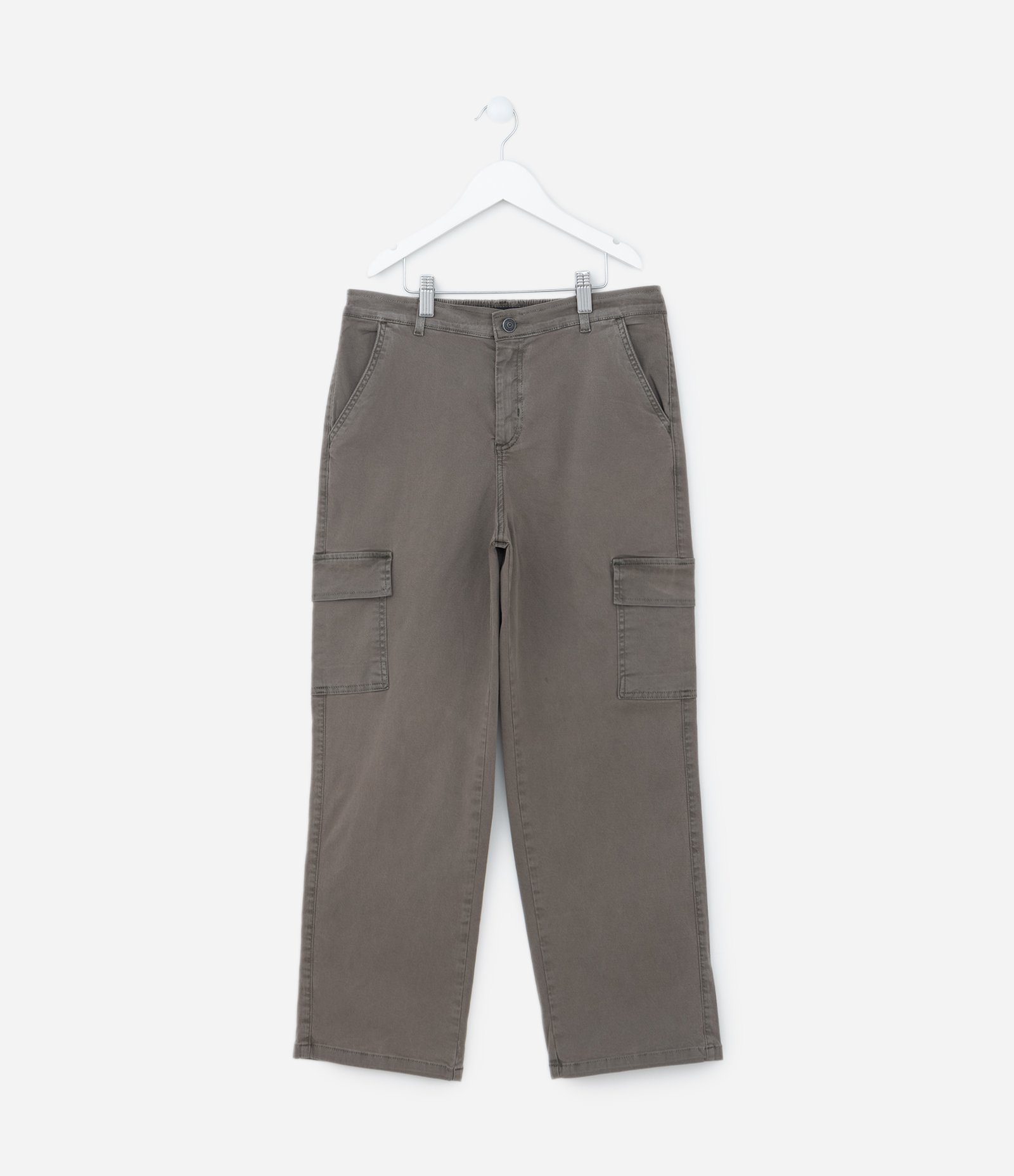 Calça Reta Infantil com Bolso Cargo - Tam 5 a 14 anos Verde Acinzentado 1