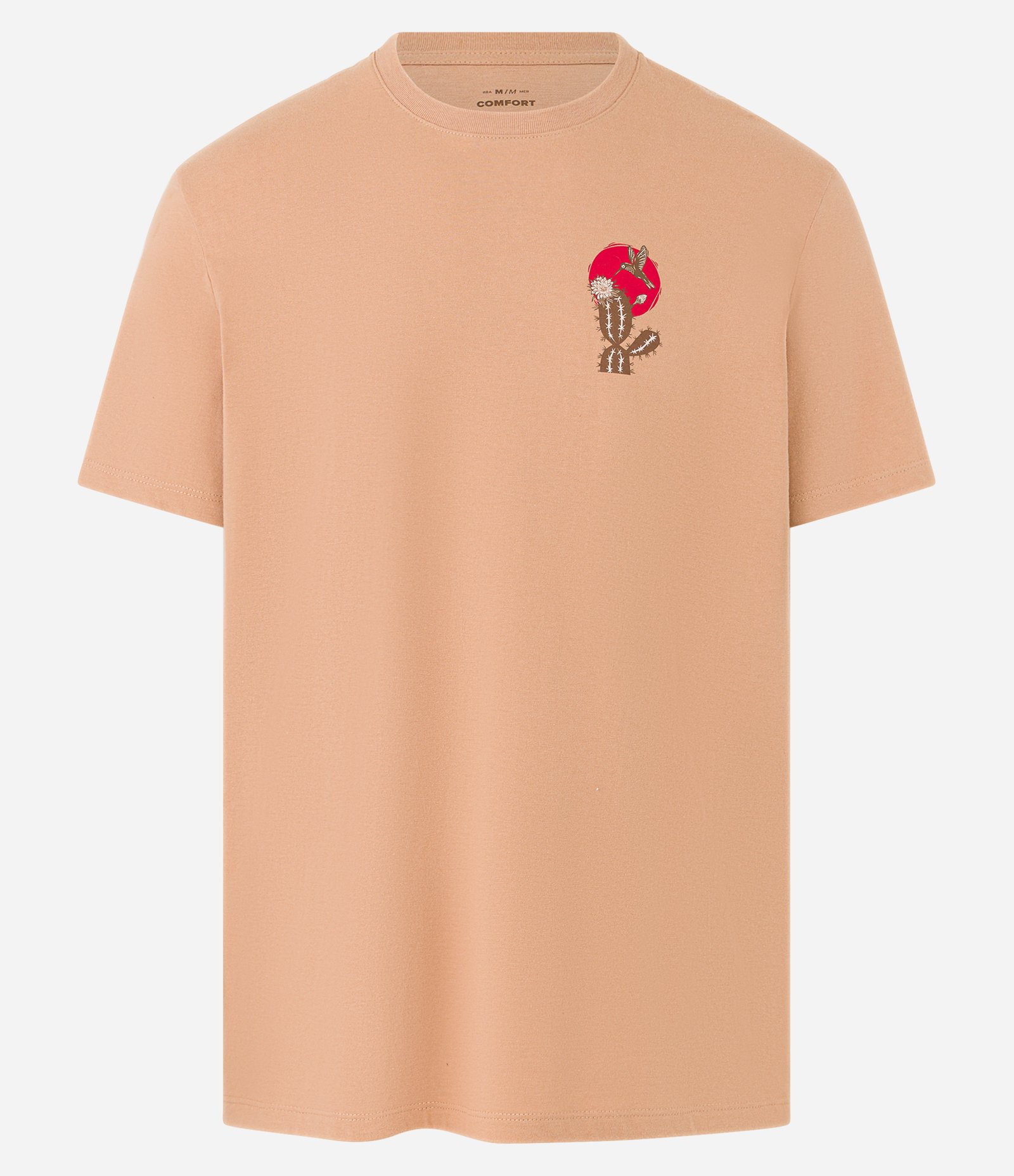 Camiseta em Algodão com Estampa Beija-Flor e Cactos Caramelo 5