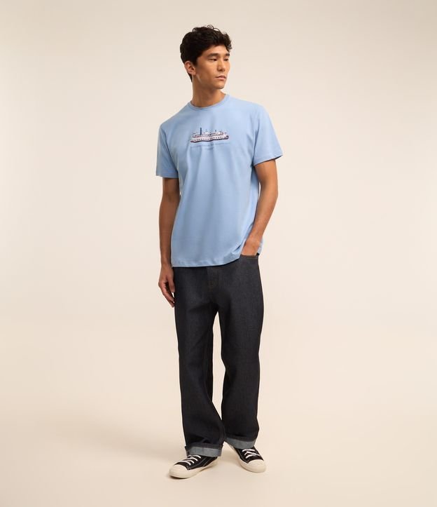 Camiseta em Algodão com Estampa de Barco