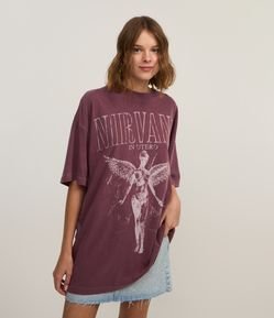 Camiseta Oversized em Algodão Lavada com Estampa Nirvana