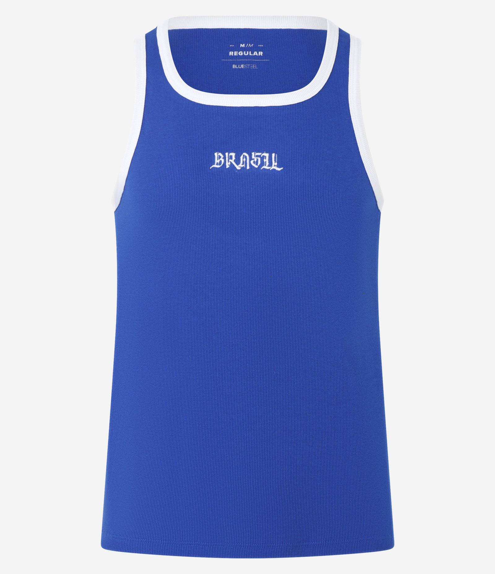 Regata Regular em Algodão com Estampa Bordada Brasil Azul 5