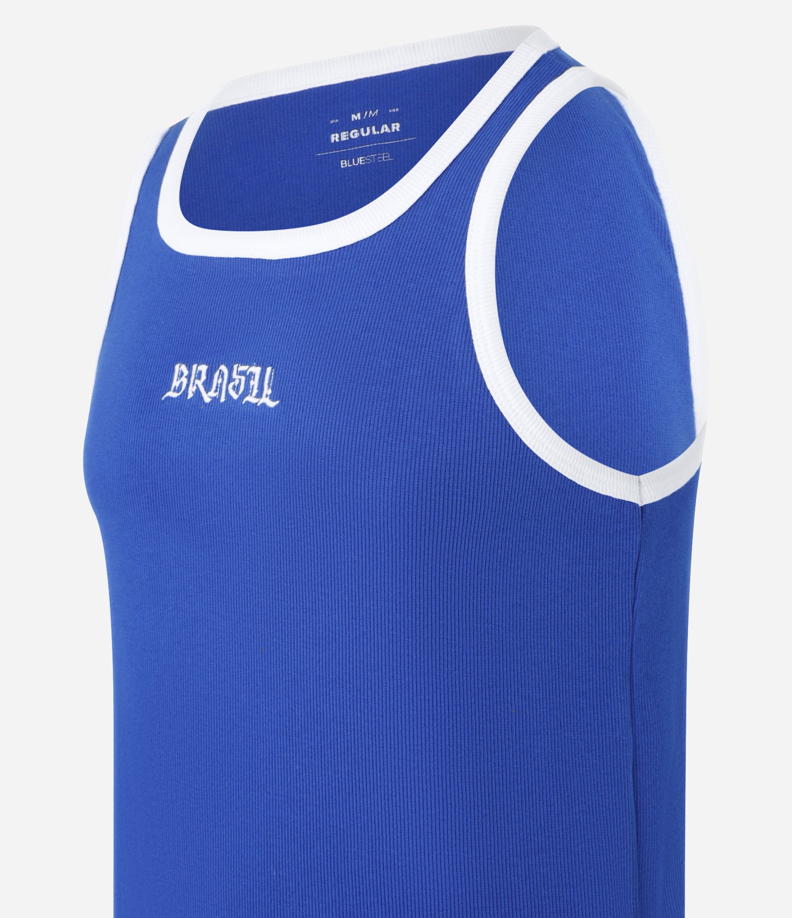 Regata Regular em Algodão com Estampa Bordada Brasil Azul 6