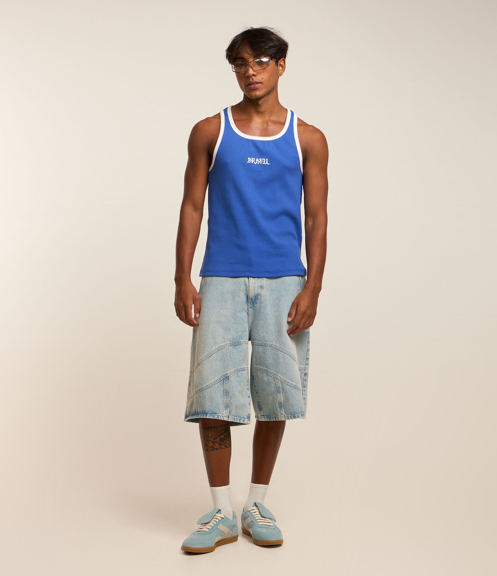 Regata Regular em Algodão com Estampa Bordada Brasil Azul 2