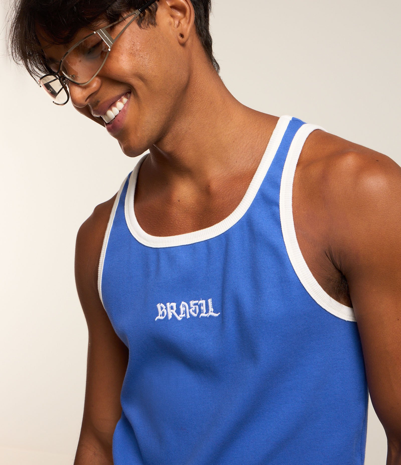 Regata Regular em Algodão com Estampa Bordada Brasil Azul 3