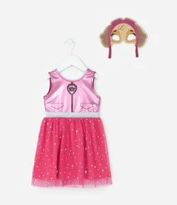 Vestido Infantil com Máscara Skye Patrulha Canina - Tam 2 a 6 anos