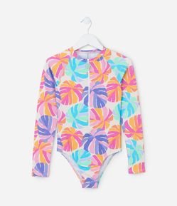 Maiô Infantil com Proteção UV e Estampa Folhagens - Tam 5 a 14 Anos