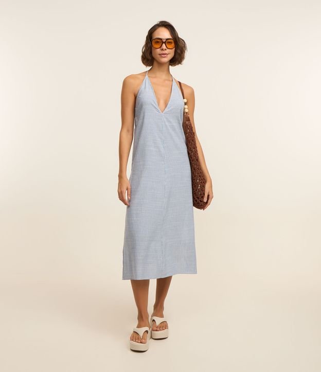 Saída de Praia Vestido Cavado em Viscose com Fenda Lateral