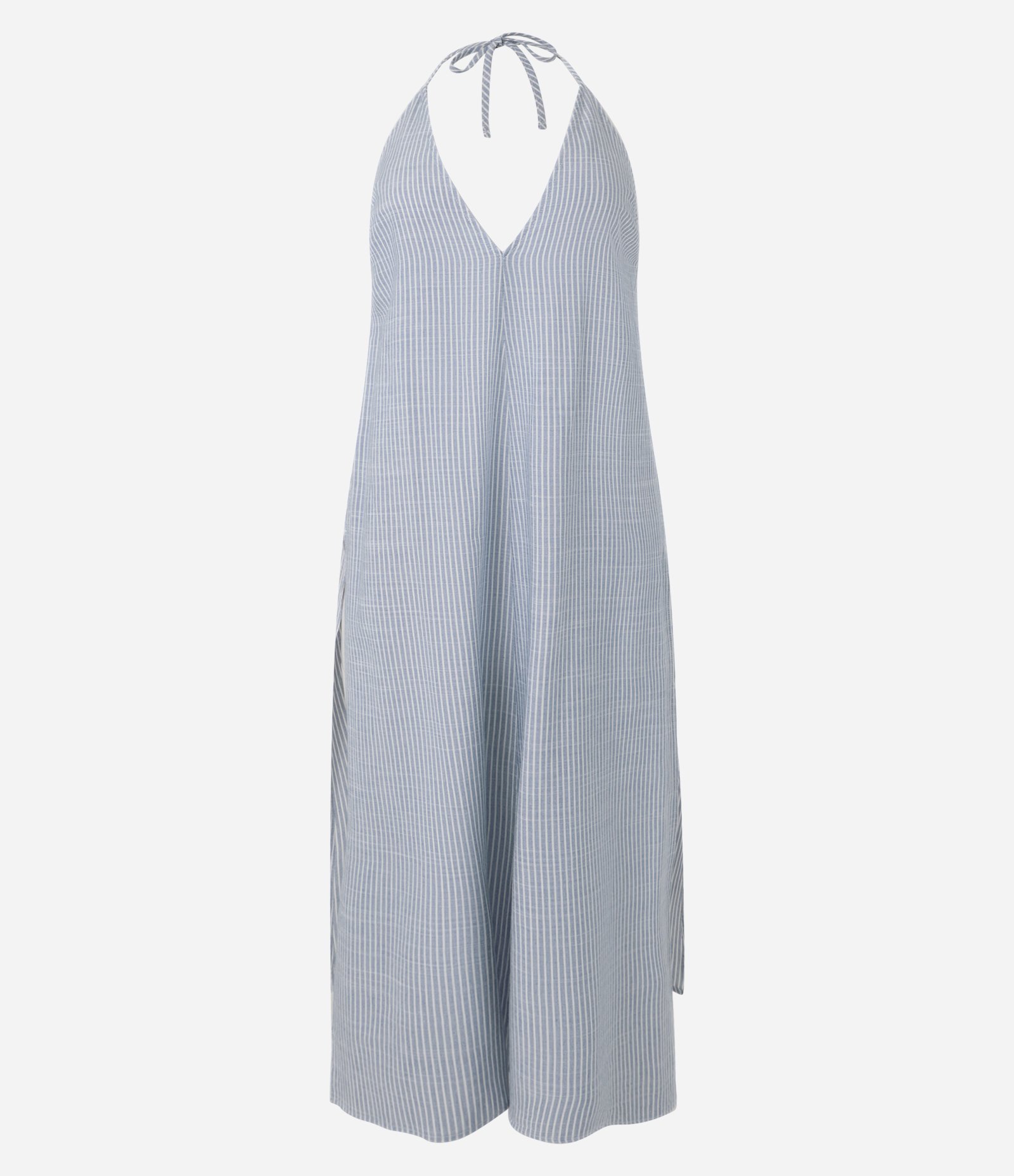 Saída de Praia Vestido Cavado em Viscose com Fenda Lateral Azul 5