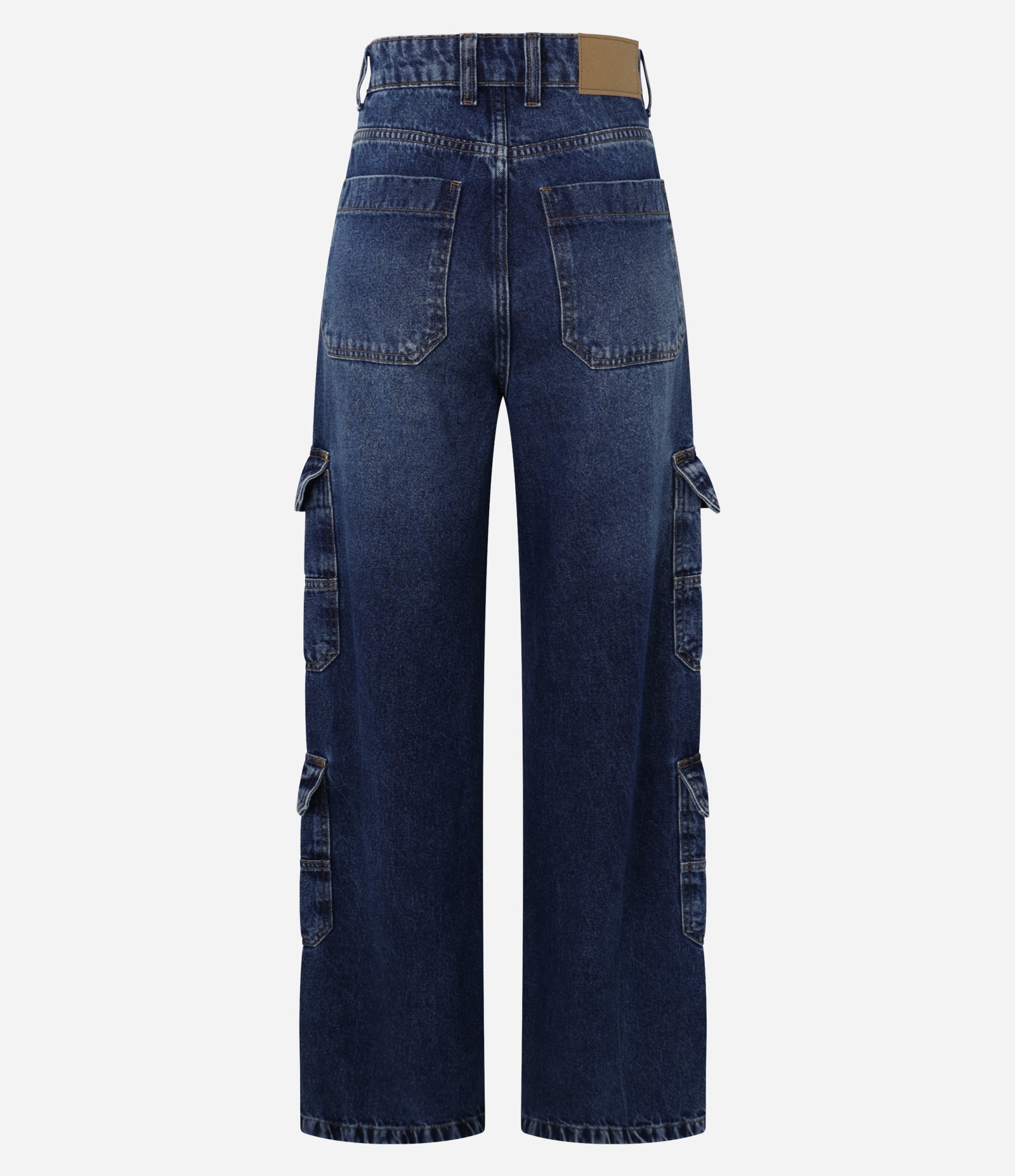 Calça Wide Leg Jeans com Bolso Cargo Azul 8
