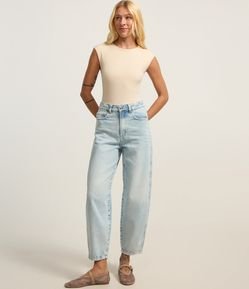 Calça Baggy em Jeans com Lateral Deslocada