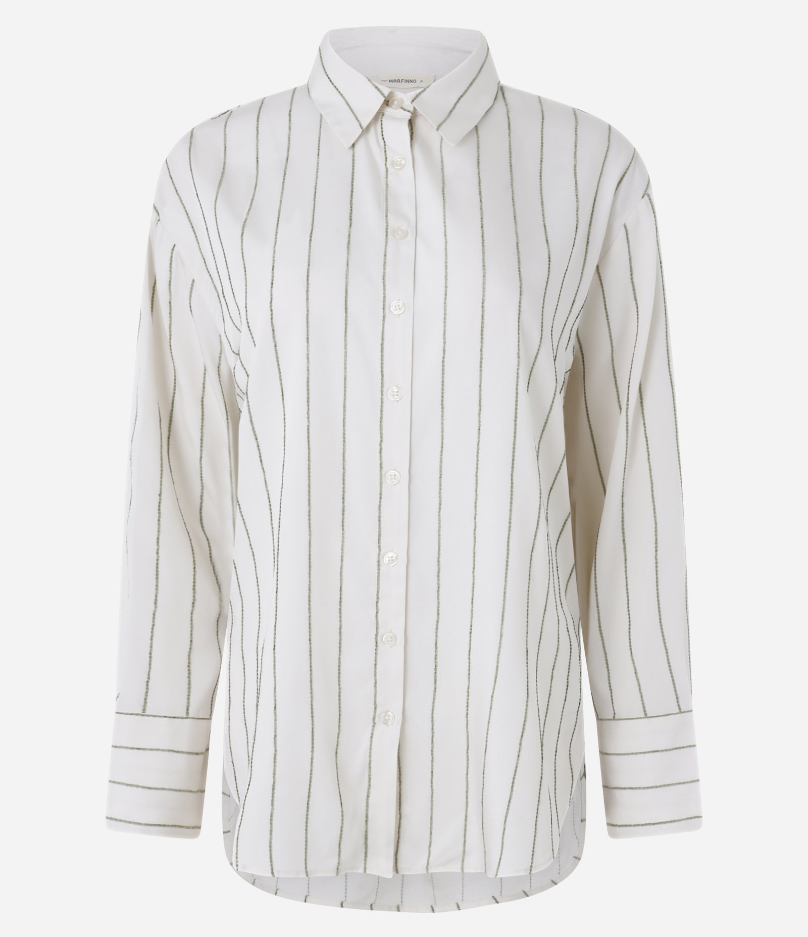 Camisa Listrada em Cupro com Punho Largo Branco 6