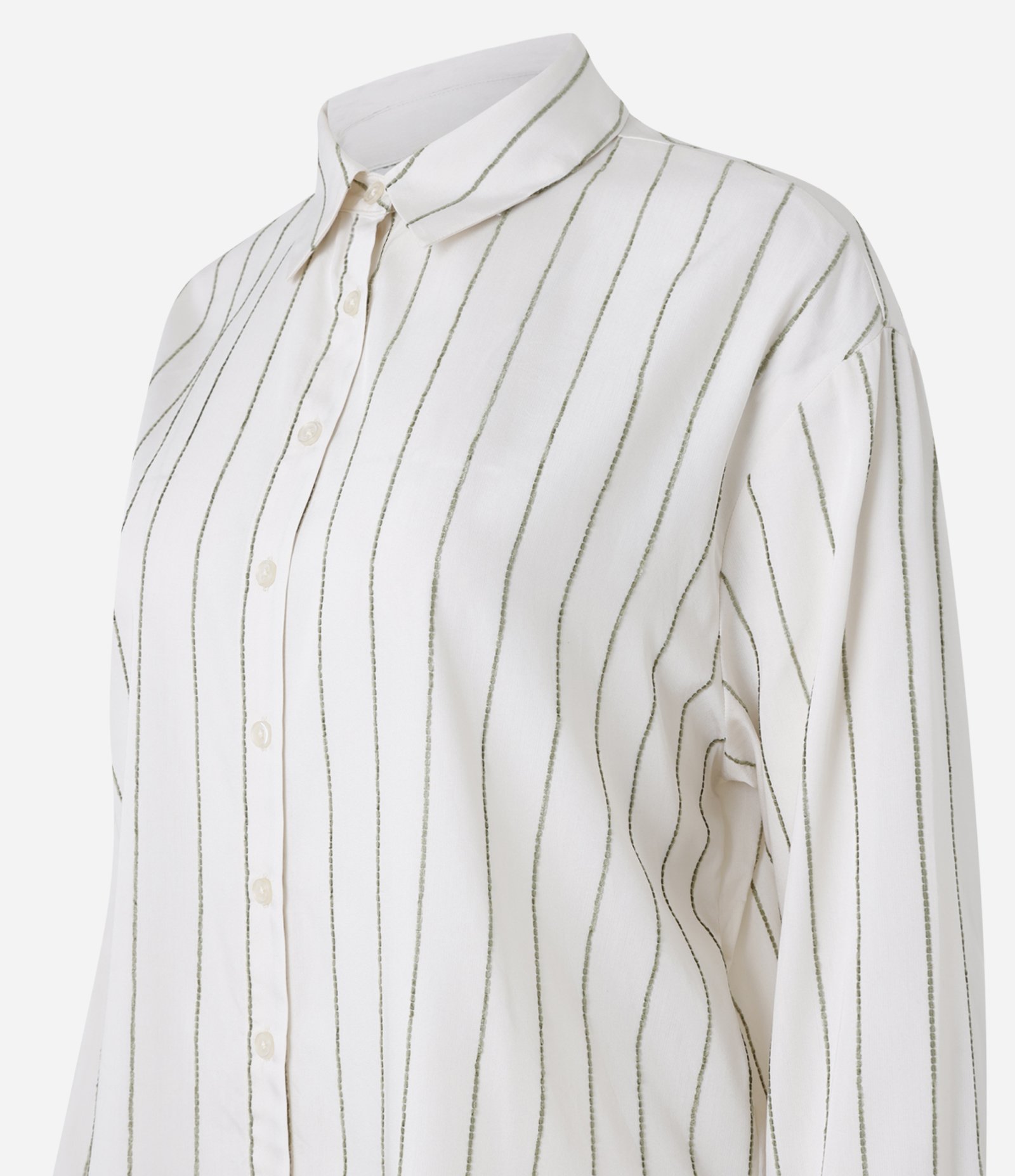 Camisa Listrada em Cupro com Punho Largo Branco 7
