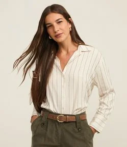 Camisa Listrada em Cupro com Punho Largo