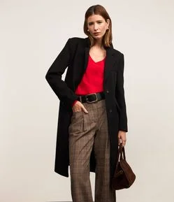 Casaco Alongado em Polivelour com Lapelas