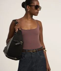 Body em Poliamida com Alças Finas e Decote U